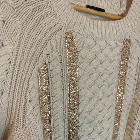 J Crew Knit Fisherman Wool Blend Sweater With Sequins - Picture 2 of 11